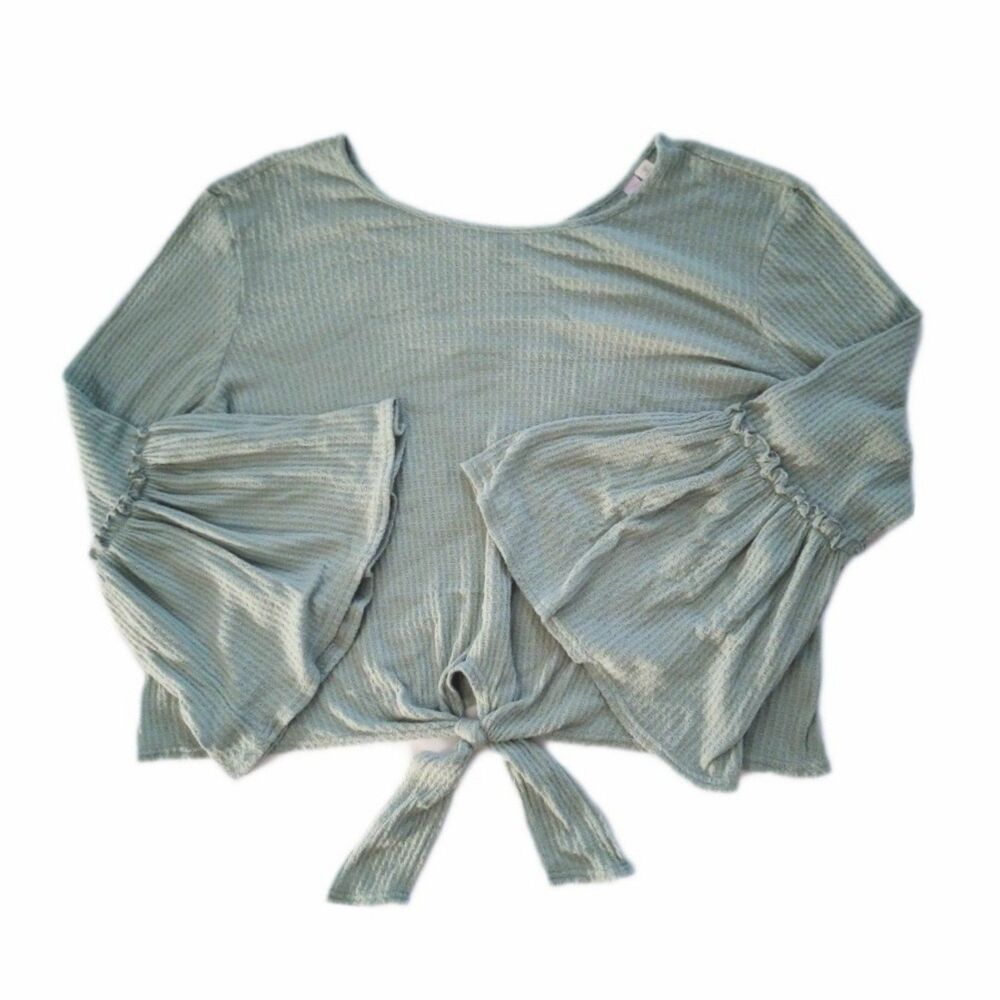 Mint Green Peasant Flounce Sleeve Top sz L Womens